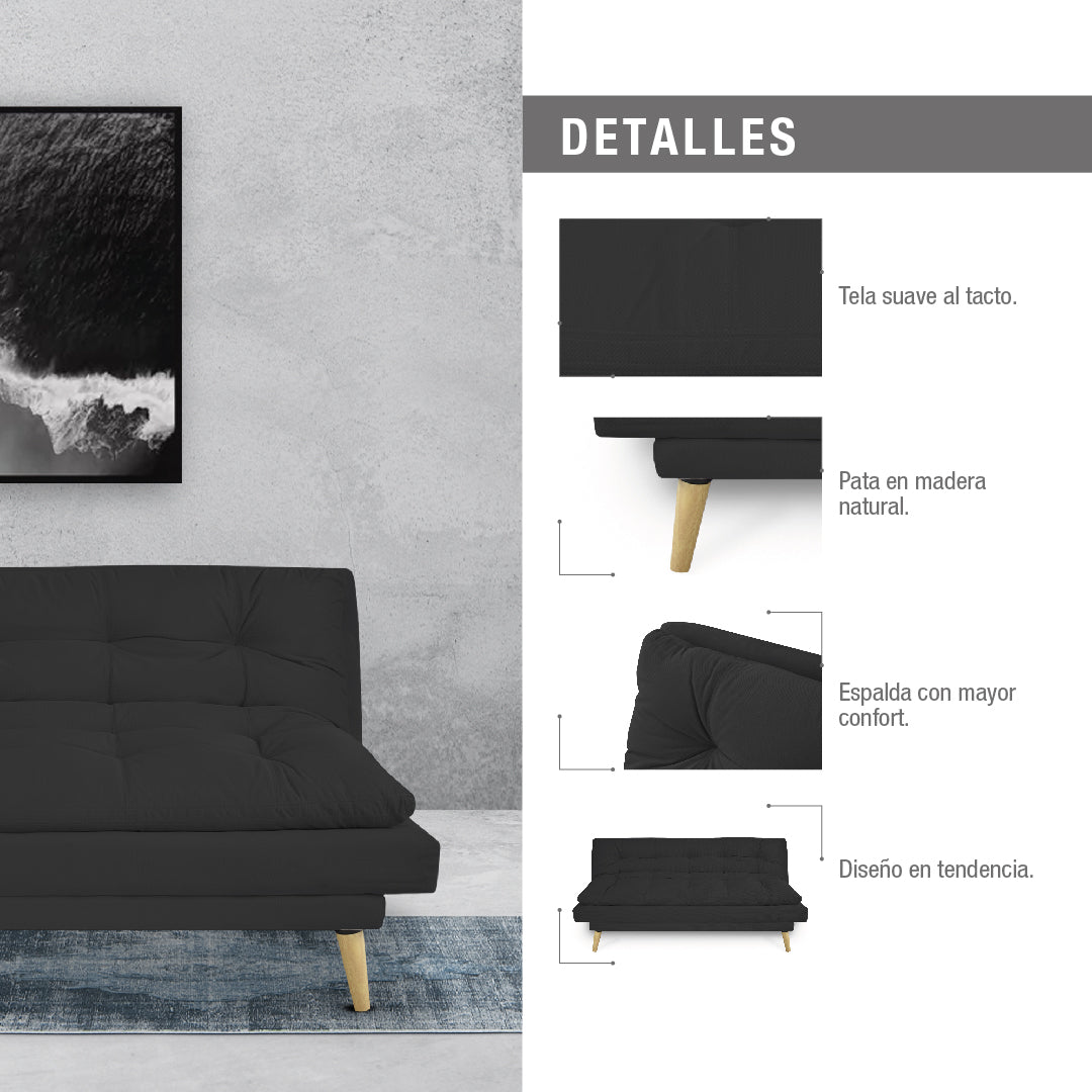 SOFA CAMA NANTES MICROFIBRA  GRIS OSCURO