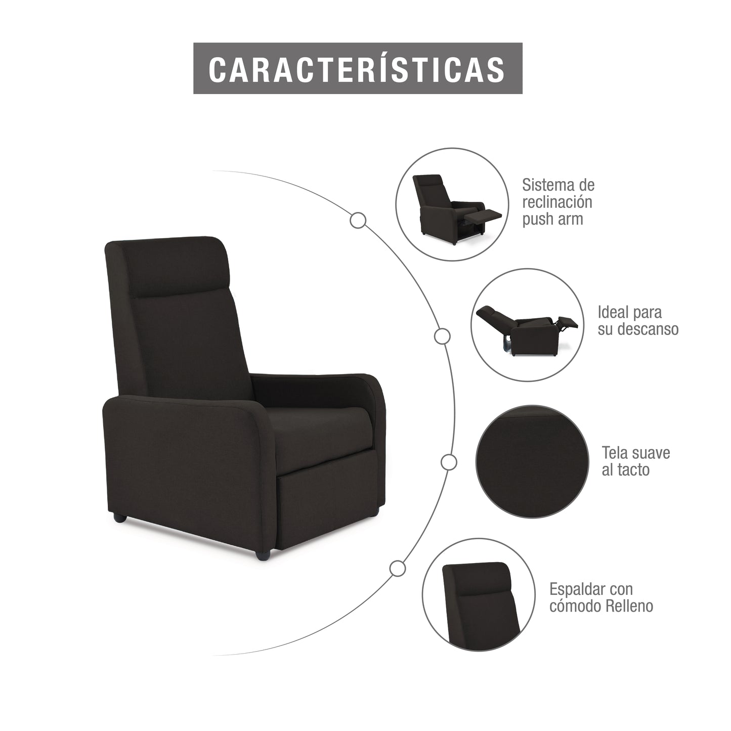 SILLA RECLINABLE PRAXIS MICROFIBRA CHOCOLATE