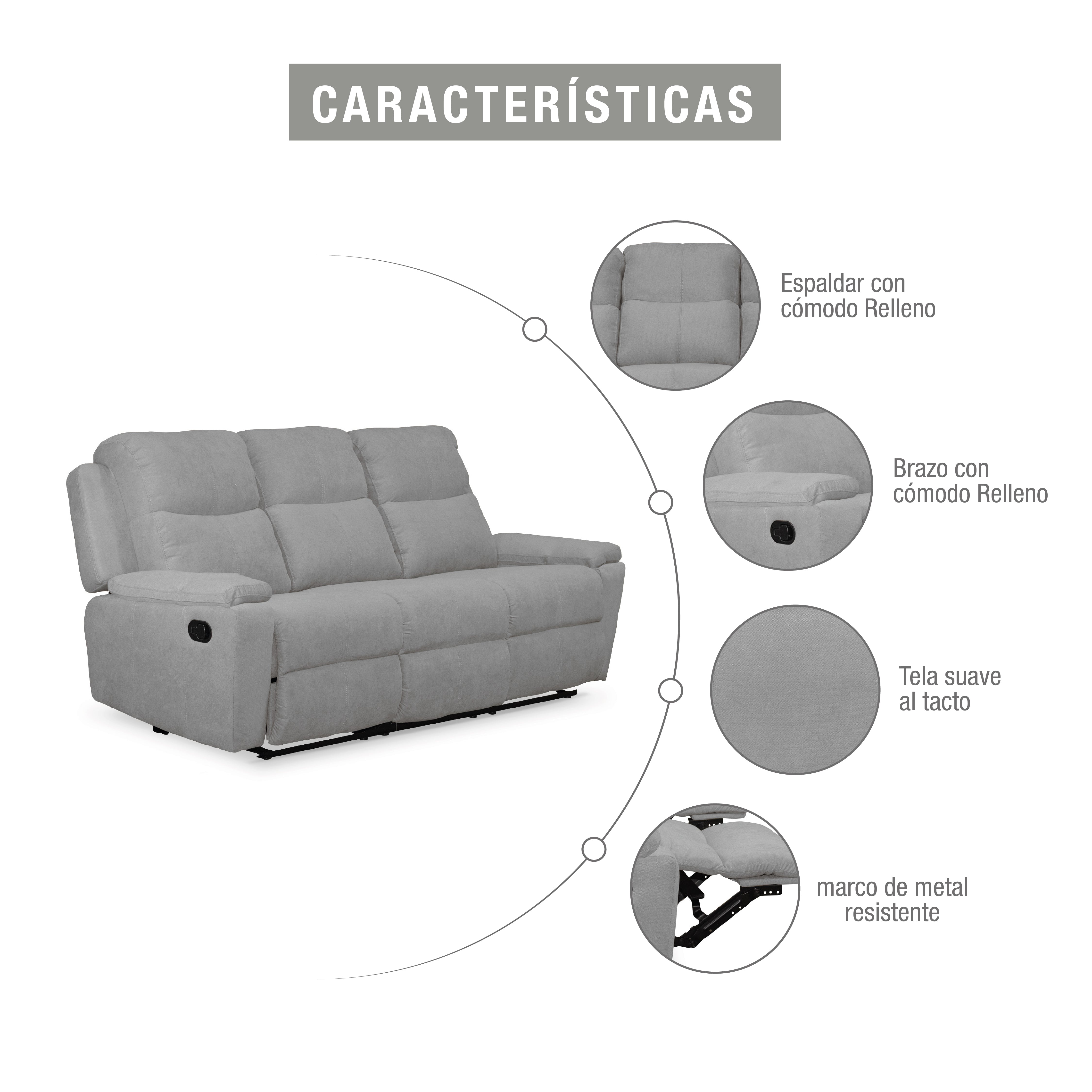 Sofa rec marsella 3 ptos estatico microfibra plata