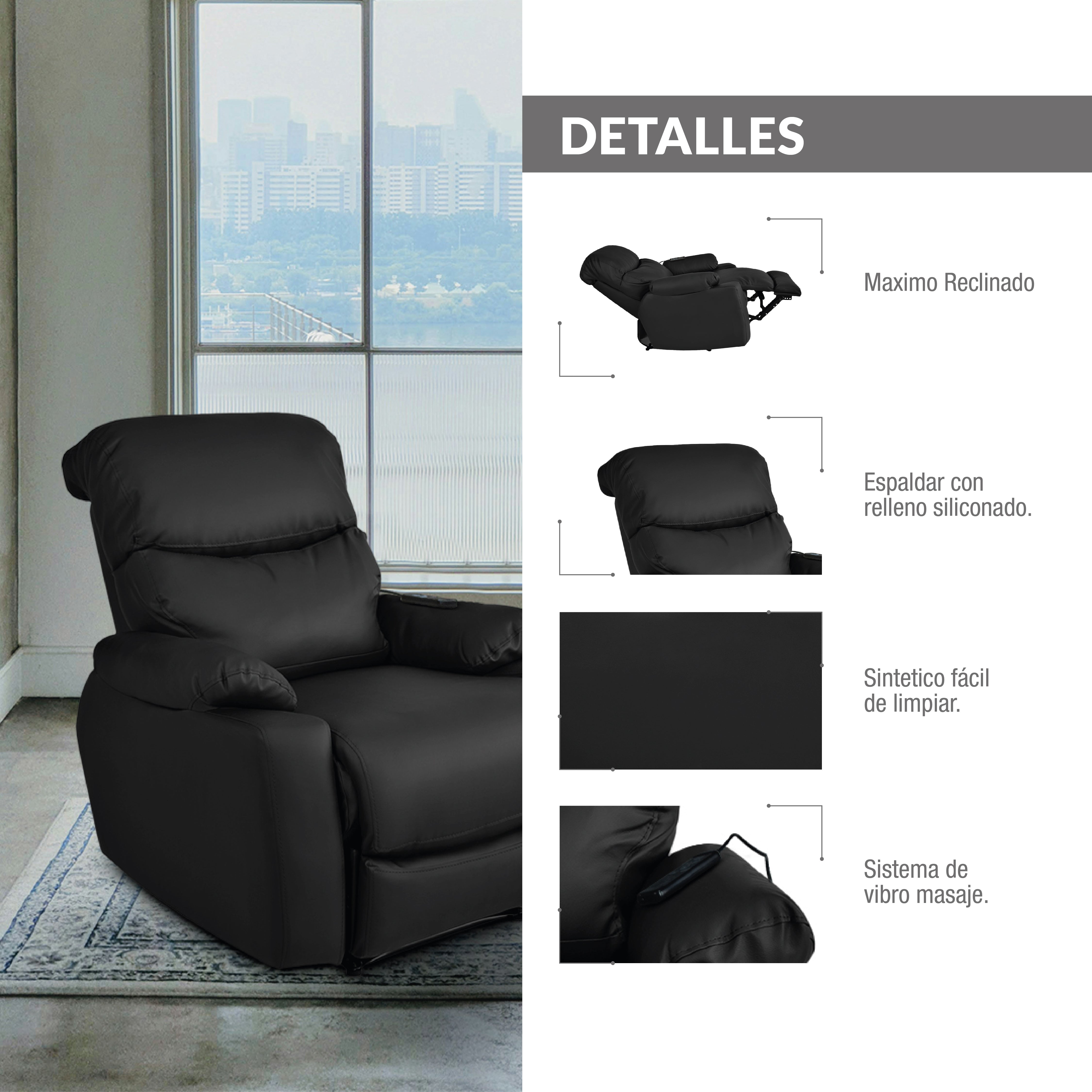 Silla reclinable velara 1 puesto sintetico negro masaje