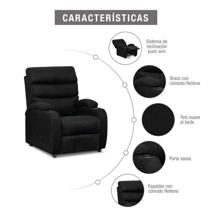 SILLA RECLINABLE TREVI  1 PUESTO  MICROFIBRA NEGRO
