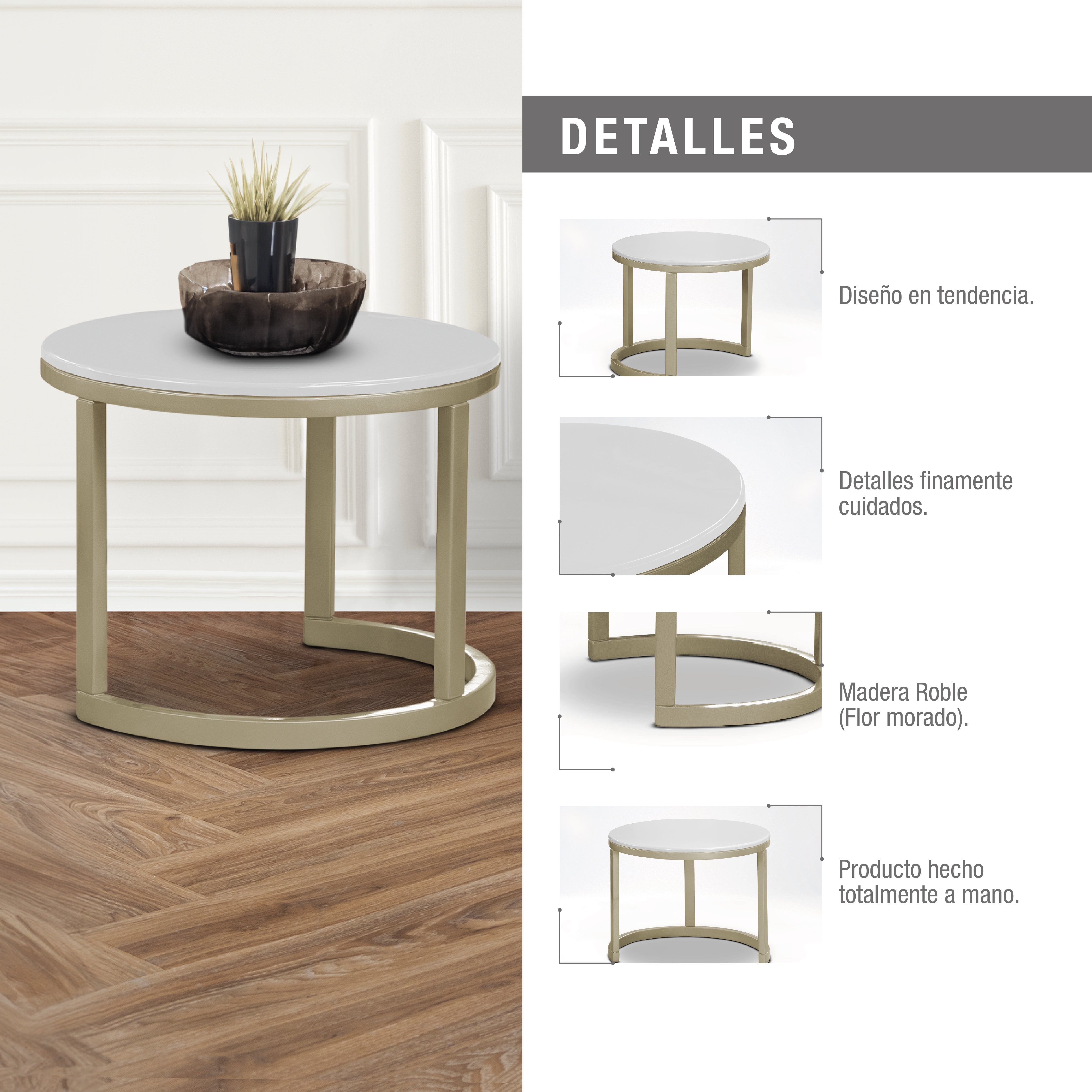 Mesa de centro nova blanco perla champán