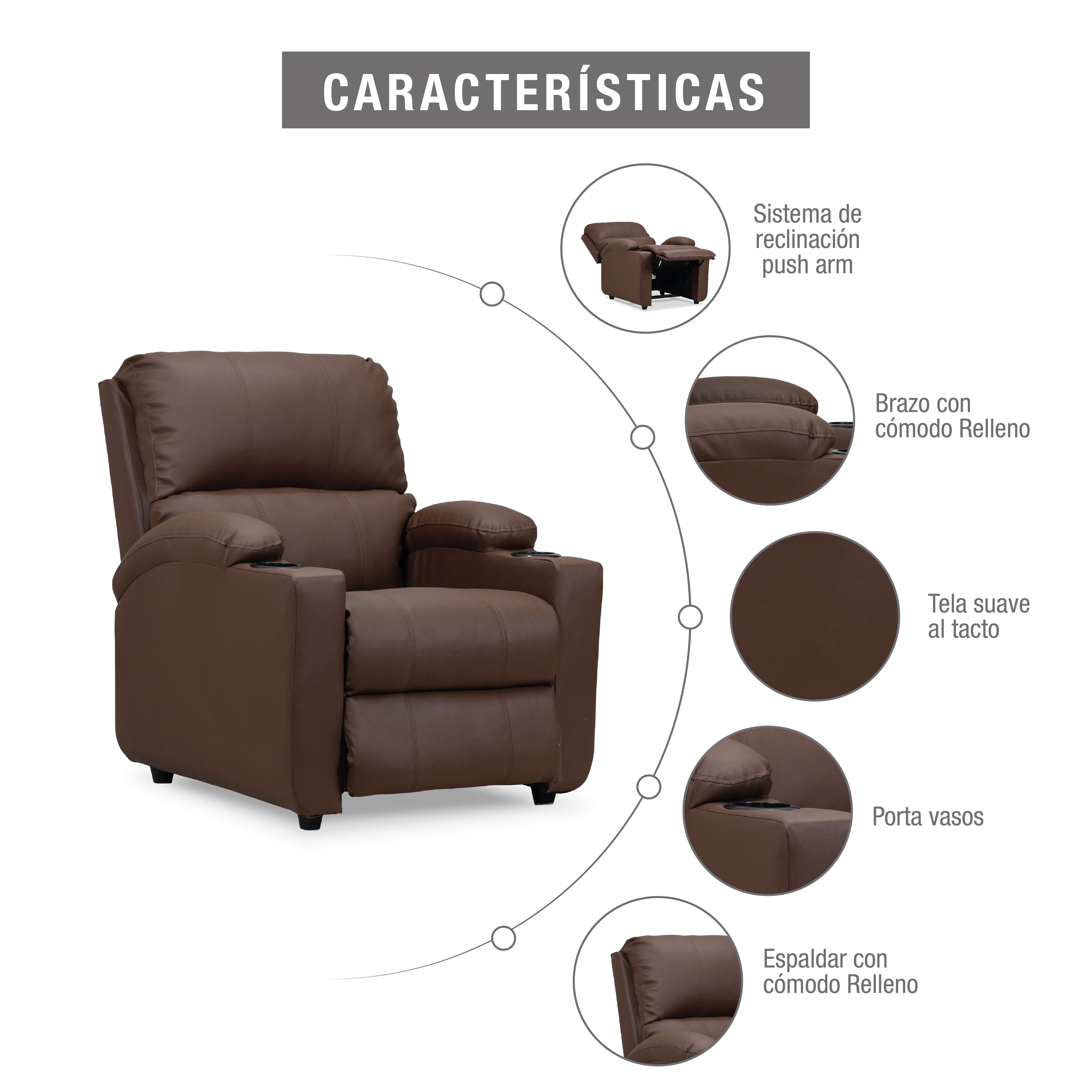 Silla reclinable alan 1 puesto sintetico chocolate