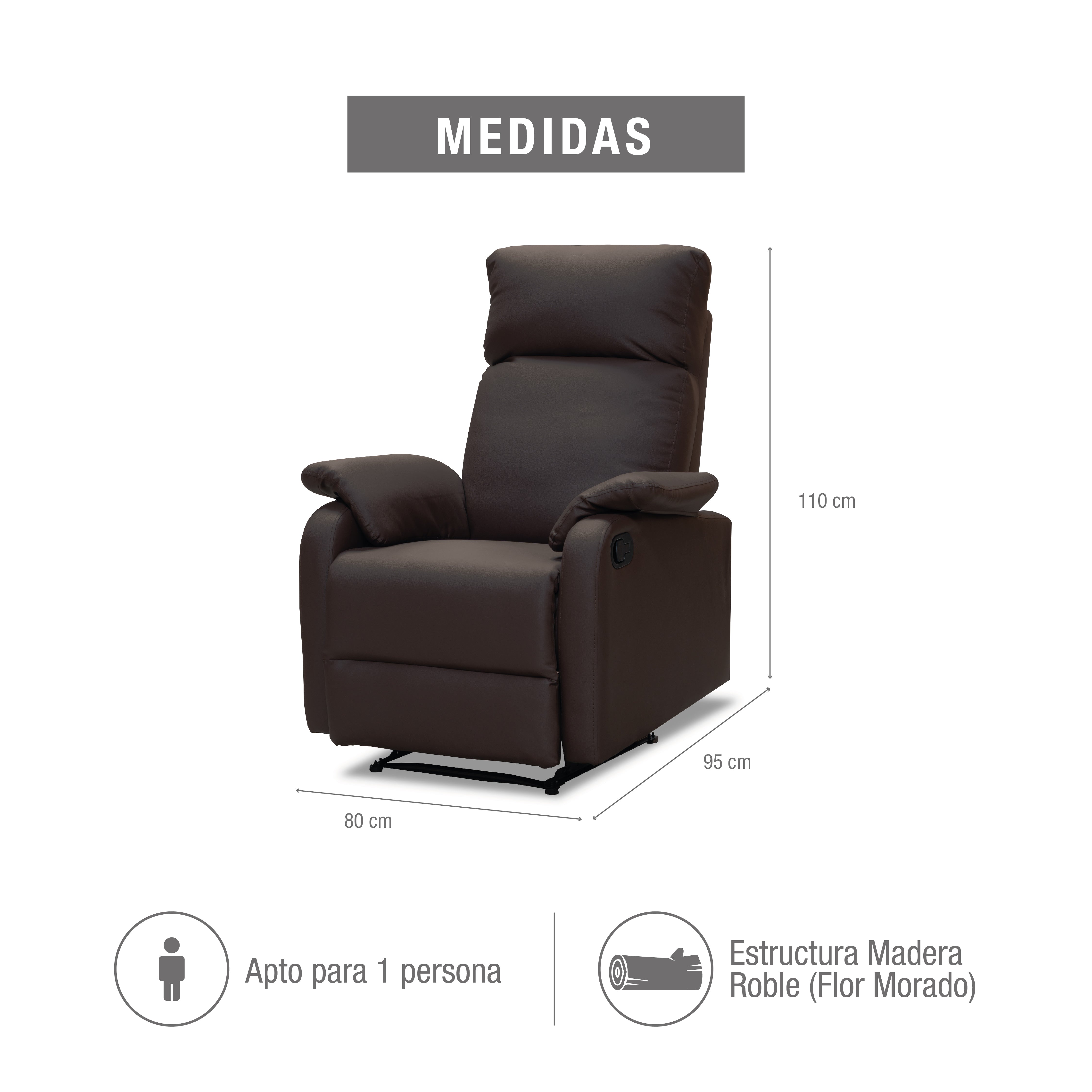 Silla reclinable velvet 1 puesto sintetica chocolate