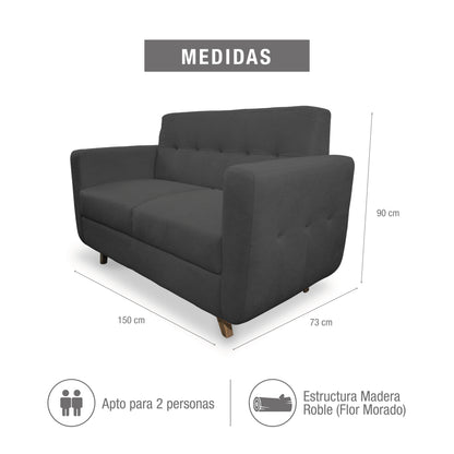 SOFÁ 2 PUESTOS WALCOT   MICROFIBRA GRIS PLOMO