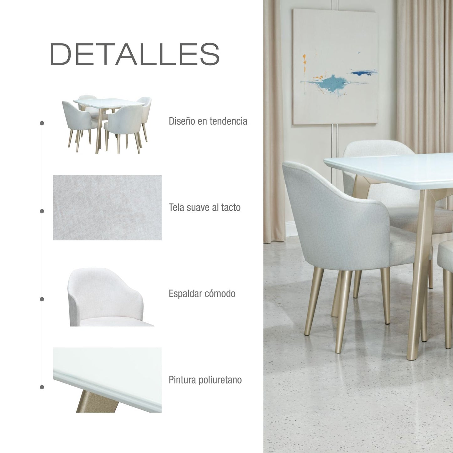 COMEDOR 4 PUESTOS BILBAO MICROFIBRA PERLA CHAMPAN  CRUDO