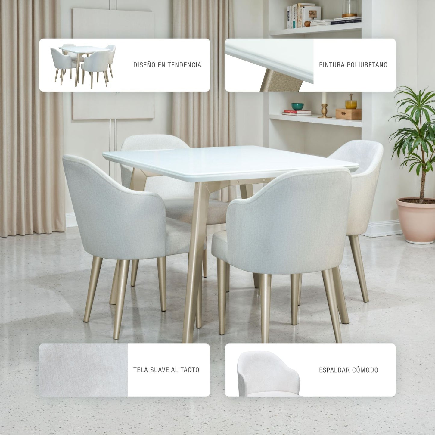 COMEDOR 4 PUESTOS BILBAO MICROFIBRA PERLA CHAMPAN  CRUDO