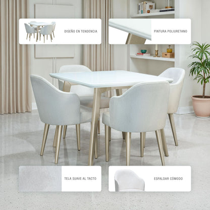 COMEDOR 4 PUESTOS BILBAO MICROFIBRA PERLA CHAMPAN  CRUDO