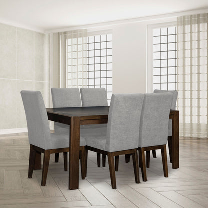 COMEDOR OXFORD 6 PTOS  NATURAL OSCURO MICROFIBRA  GRIS