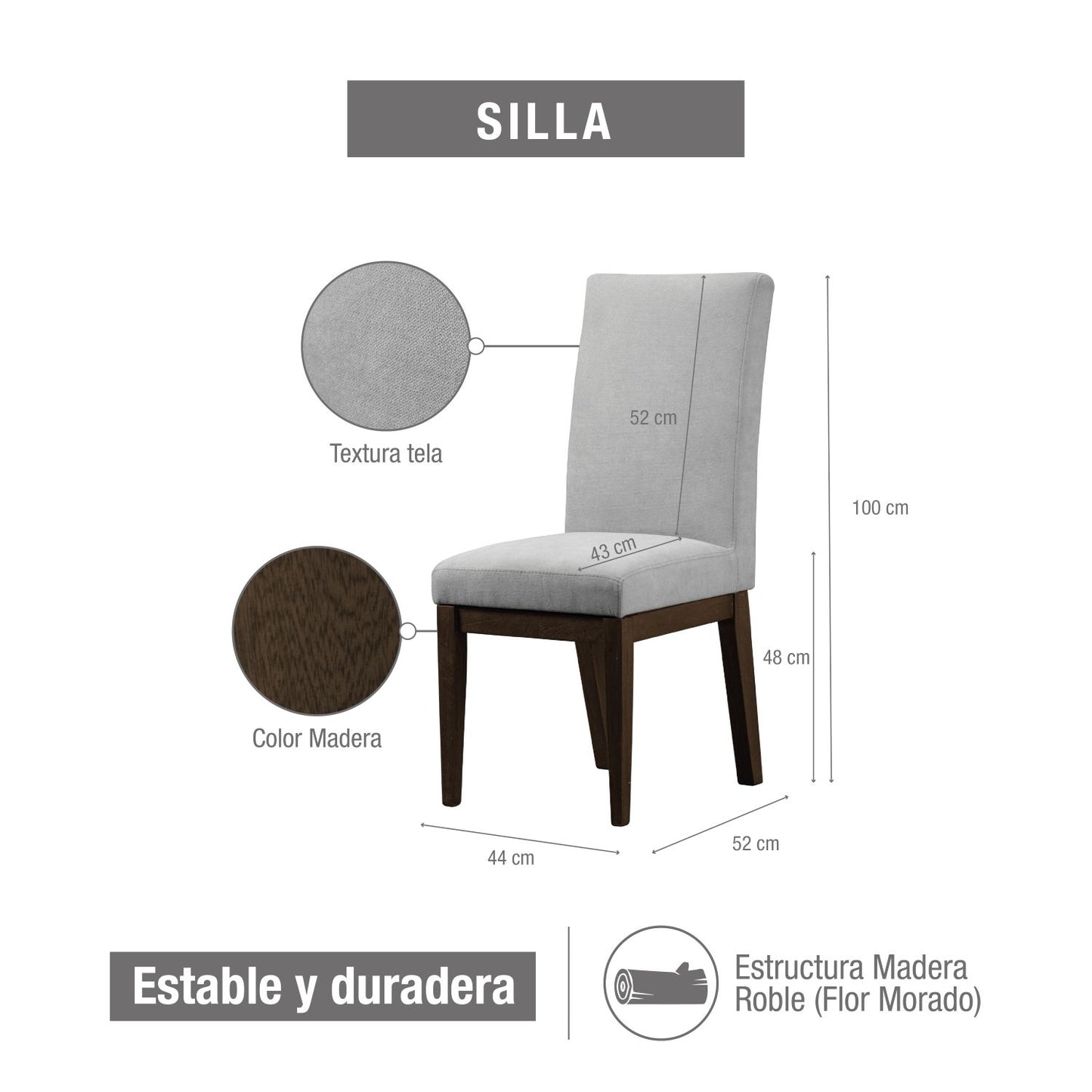 COMEDOR OXFORD 6 PTOS  NATURAL OSCURO MICROFIBRA  GRIS