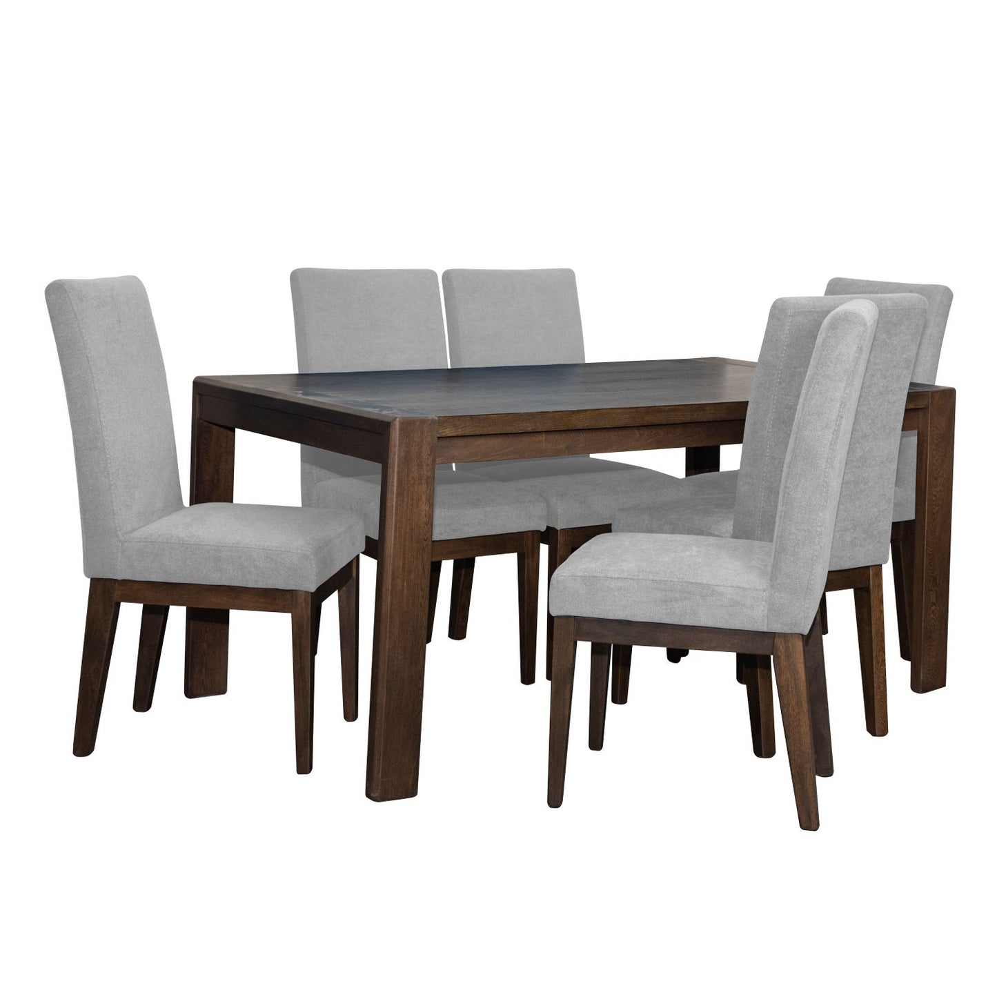 COMEDOR OXFORD 6 PTOS  NATURAL OSCURO MICROFIBRA  GRIS