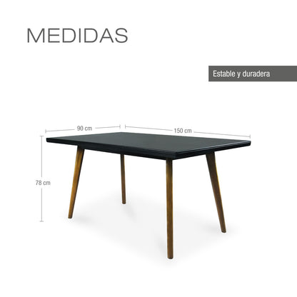 COMEDOR 6 PUESTOS REGINA MICROFIBRA NEGRO NATURAL GRIS PLOMO