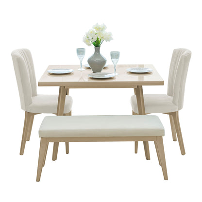 COMEDOR 2 SILLAS 1 BANCA  REGINA MICROFIBRA CHAMPAÑA  CHAMPAÑA  CRUDO