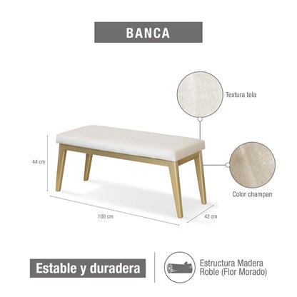 COMEDOR 2 SILLAS 1 BANCA  REGINA MICROFIBRA CHAMPAÑA  CHAMPAÑA  CRUDO
