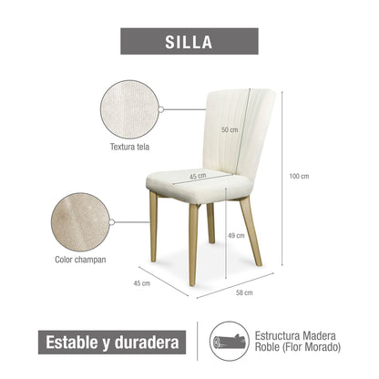 COMEDOR 2 SILLAS 1 BANCA  REGINA MICROFIBRA CHAMPAÑA  CHAMPAÑA  CRUDO