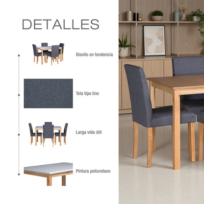 COMEDOR 4 PUESTOS DAYTONA BLANCO NATURAL MICROFIBRA GRIS PLOMO