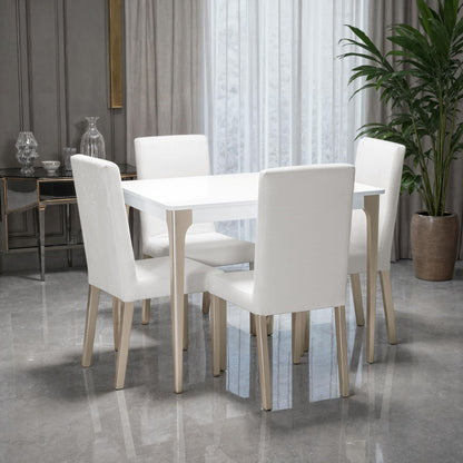 COMEDOR 4 PUESTOS DALY  BLANCO CHAMPAÑA  MICROFIBRA CRUDO