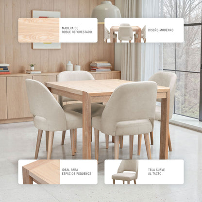 COMEDOR 4 PUESTOS MANHATTAN NATURAL NATURAL MICROFIBRA CAMEL