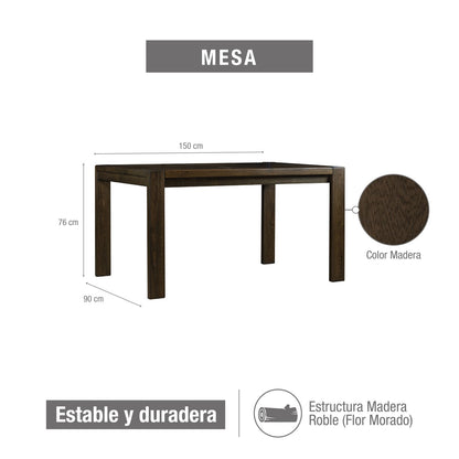 COMEDOR OXFORD 6 PTOS  NATURAL OSCURO MICROFIBRA  AZUL