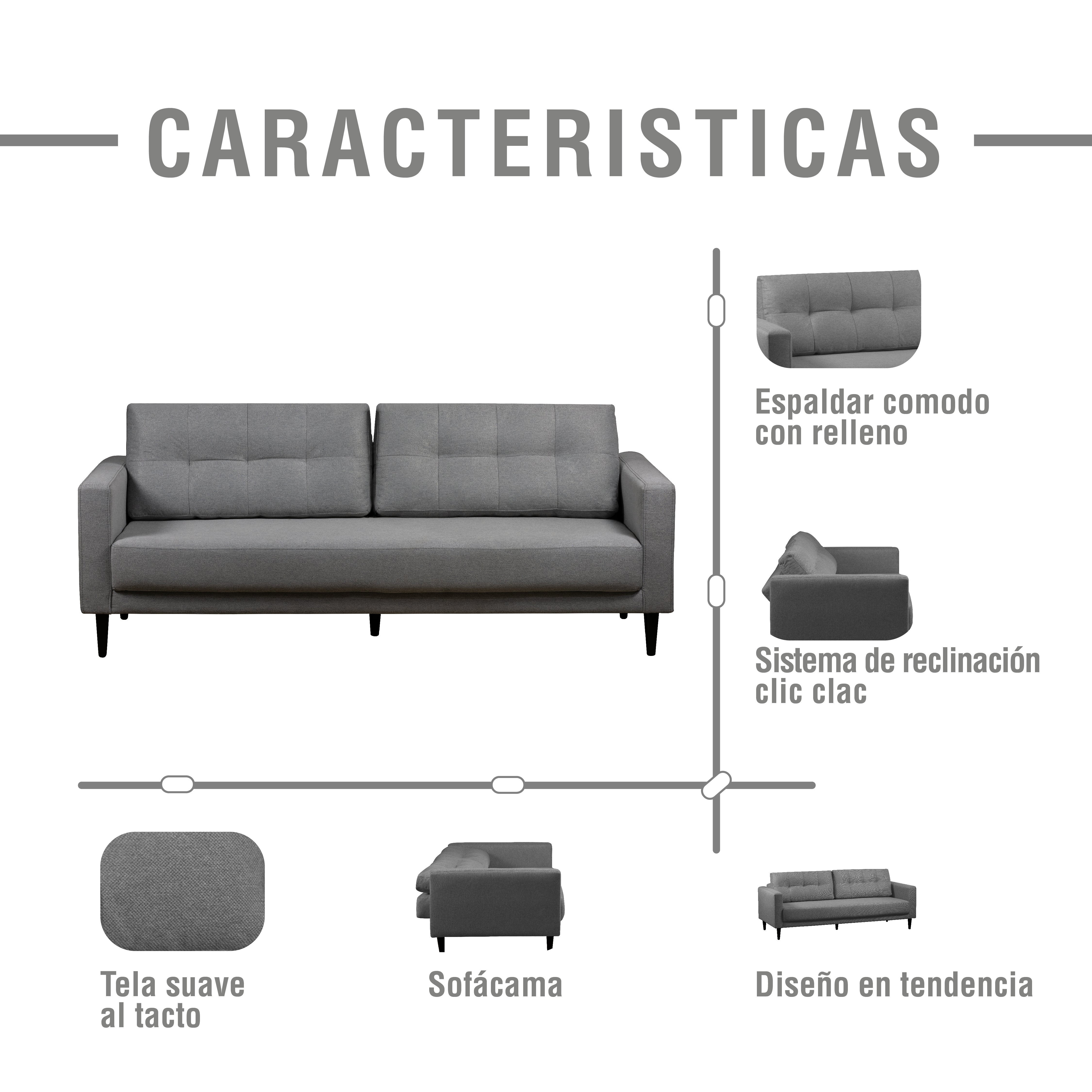 Sofa cama suiza microfibra plata