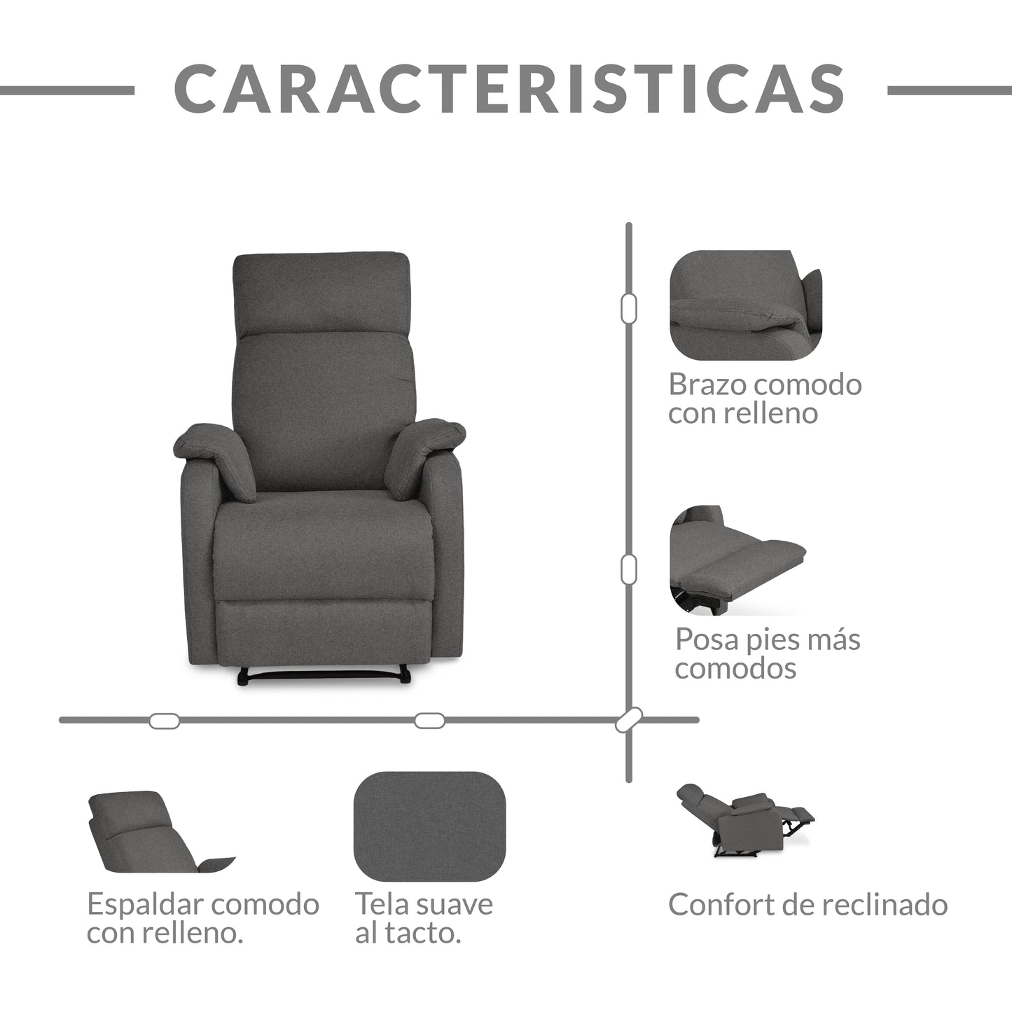 SILLA RECLINABLE VELVET MICROFIBRA GRIS