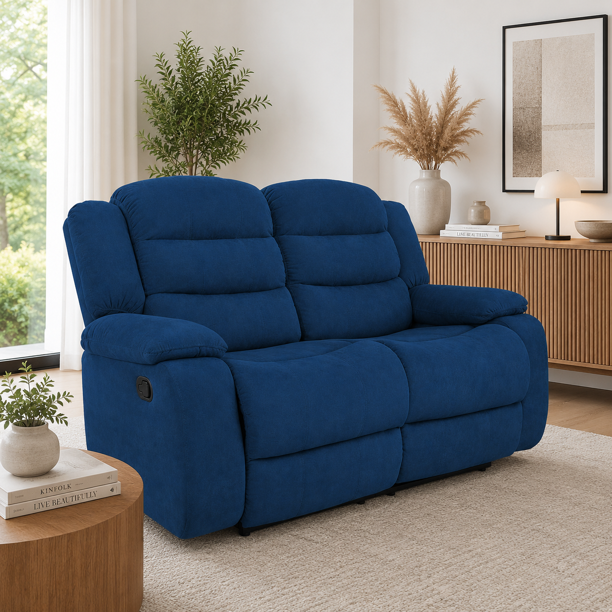 Sofá reclinable grand 2 puestos microfibra azul