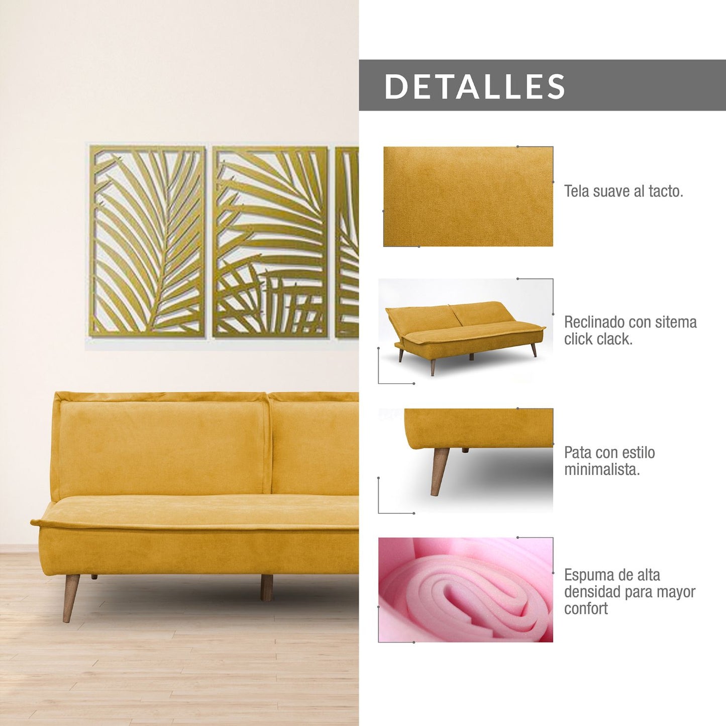 SOFA CAMA DALLAS  MICROFIBRA MOSTAZA