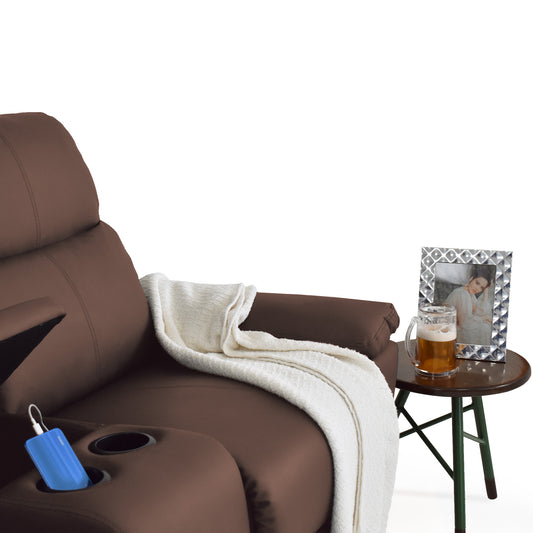 SOFA RECLINABLE CON CONSOLA MARSELLA 2 PUESTOS SINTETICO CHOCOLATE