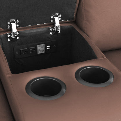 SOFA RECLINABLE CON CONSOLA MARSELLA 2 PUESTOS SINTETICO CHOCOLATE