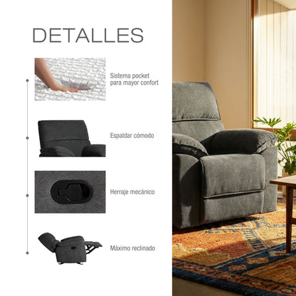 Silla Reclinable Alexa Microfibra Gris Plomo