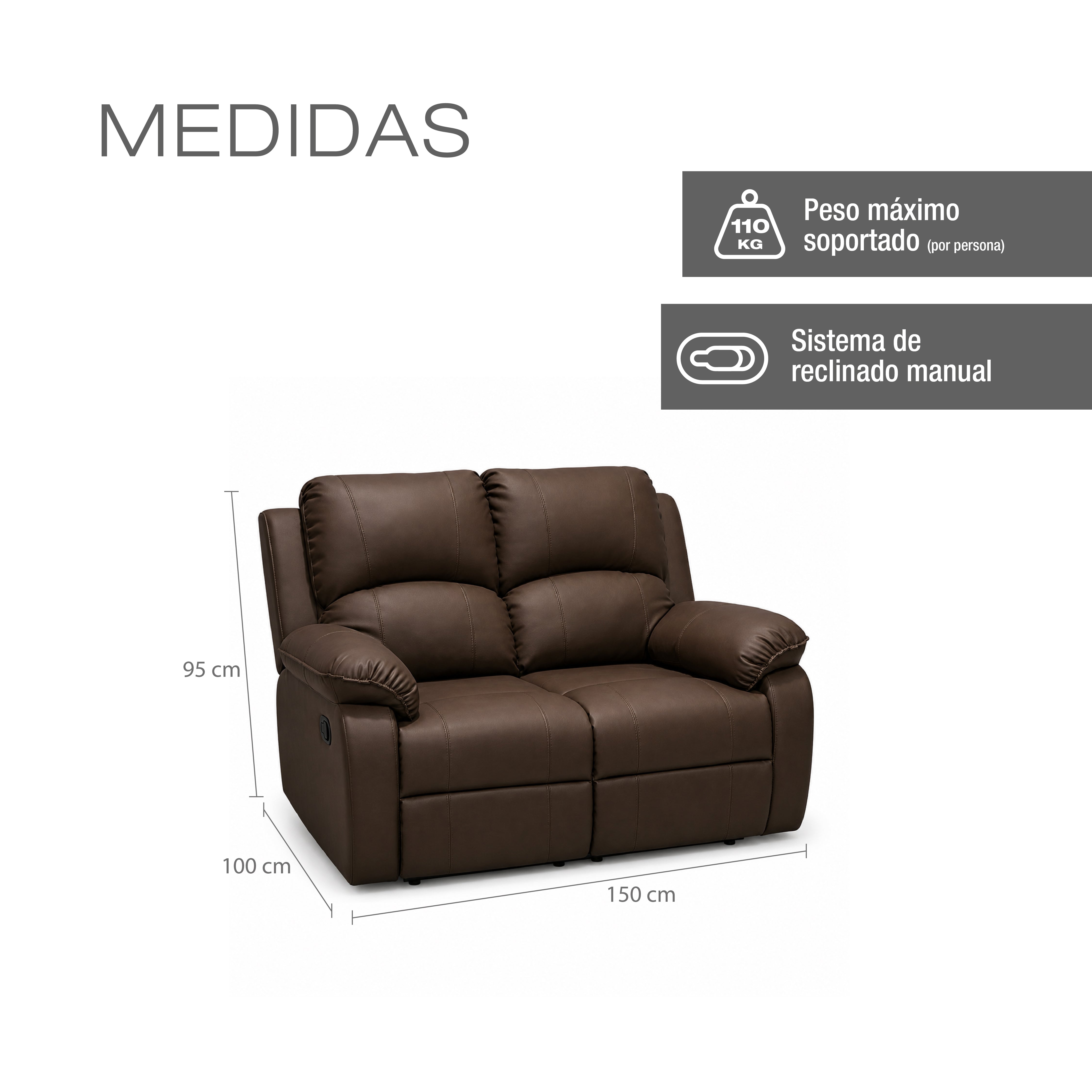 Reclinable Ginebra 2 puestos Sintético Chocolate