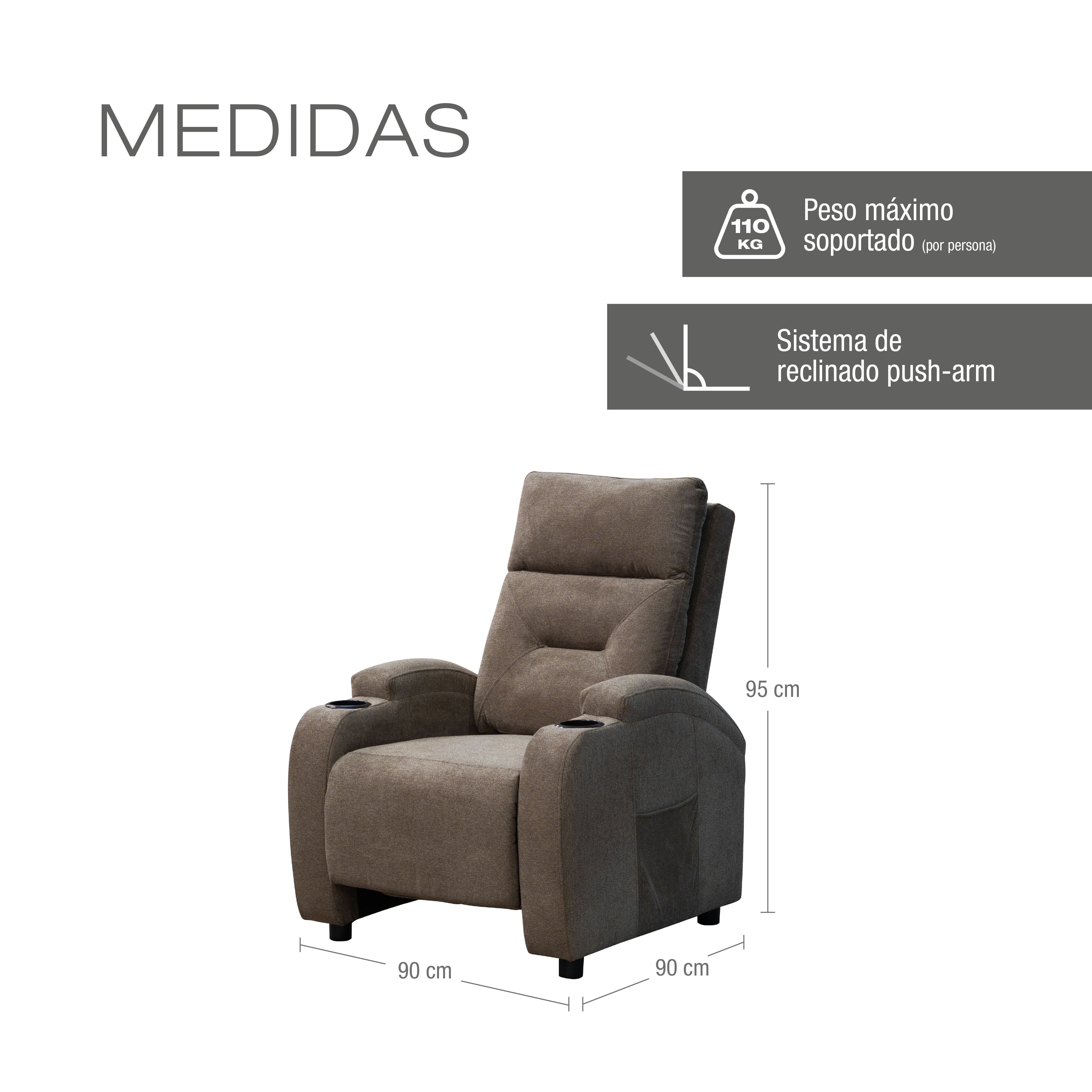 Silla reclinable logan 1 puesto estatico microfibra Taupe