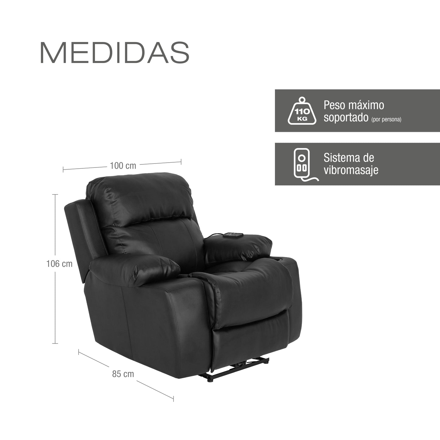 SILLA RECLINABLE AUSTIN ESTATICA MASAJEADORA