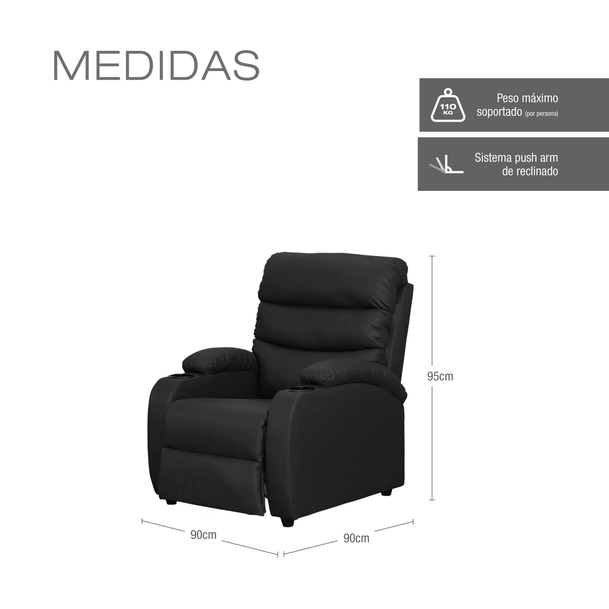 Silla reclinable trevi 1 puesto sintetico negro