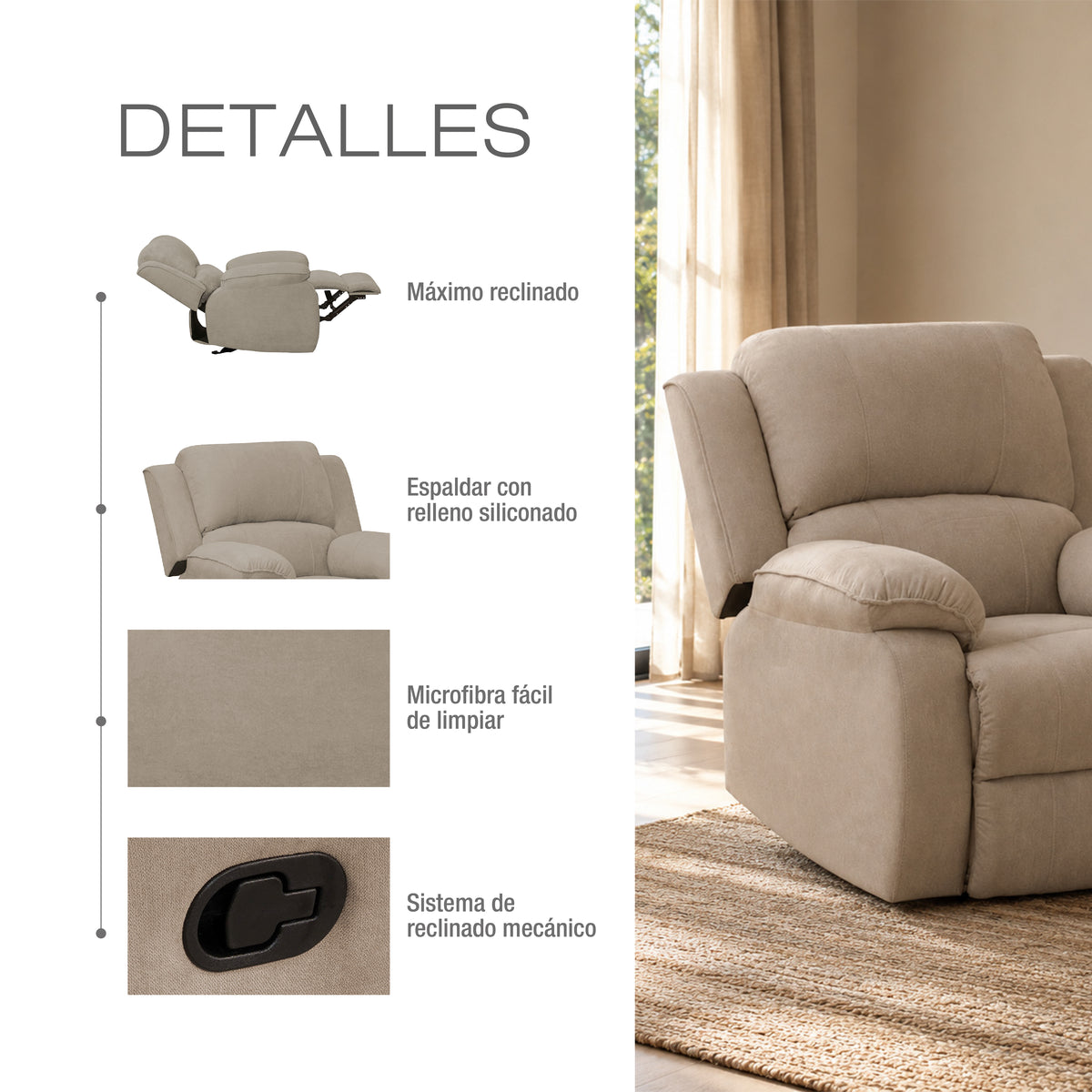 Silla reclinable Tokio microfibra camel
