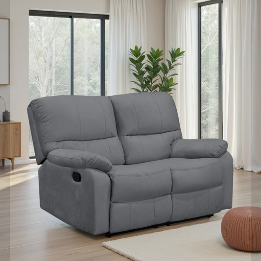 SOFA RECLINABLE GALL  2 PUESTOS ESTATICO MICROFIBRA GRIS PLOMO