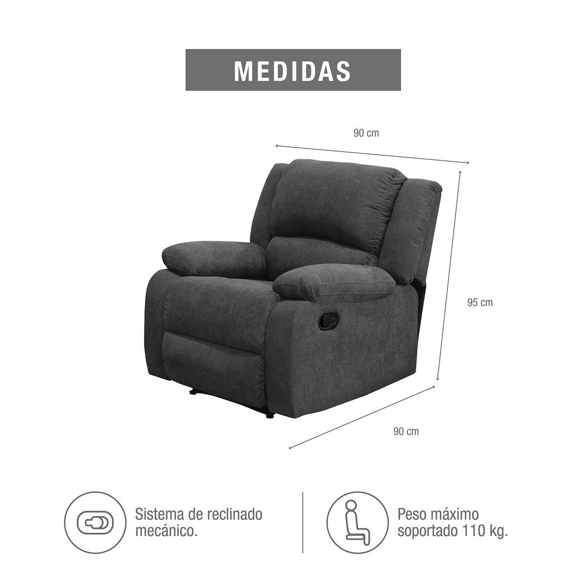 Reclinable Sull estática Microfibra Gris Plomo