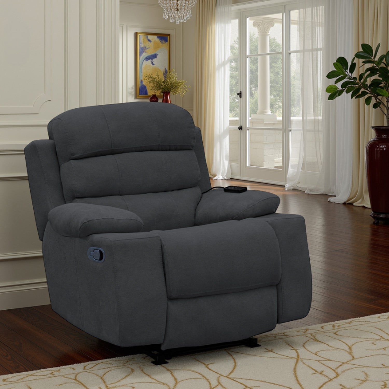 Silla reclinable estatica houston con masaje microfibra gris plomo