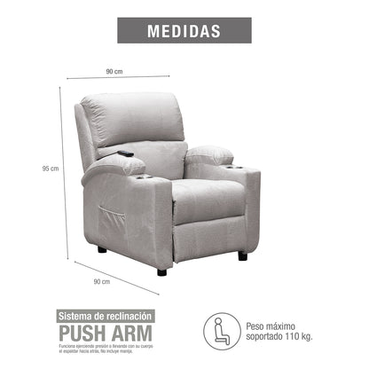 SILLA RECLINABLE ESTATICA ALAN ATLAS  SILVER CON MASAJE MICROFIBRA PLATA