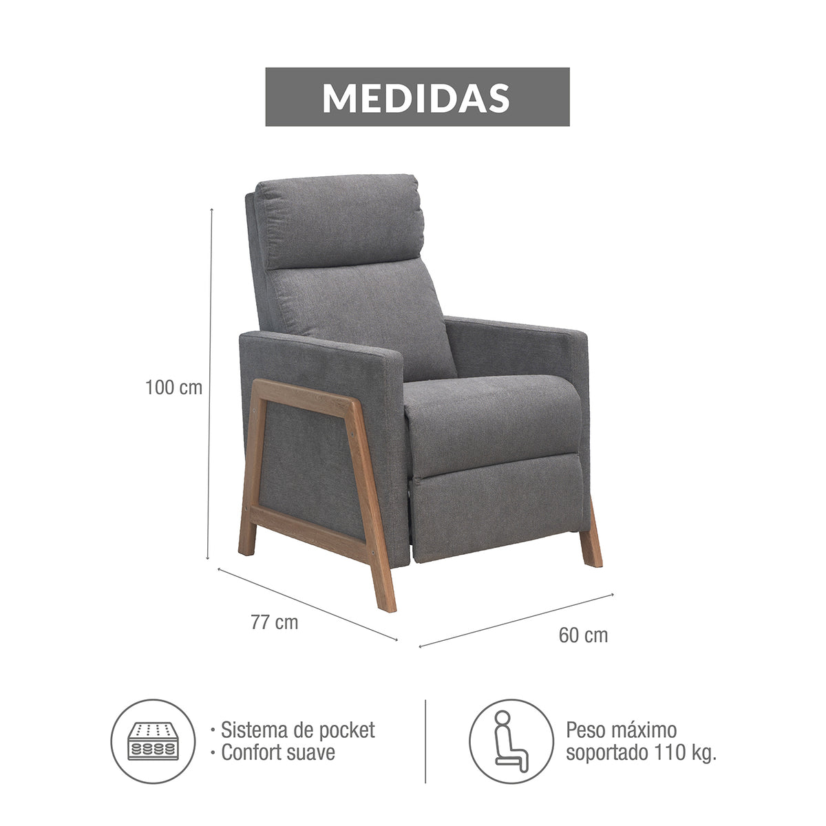 Reclinable Metz microfibra gris humo