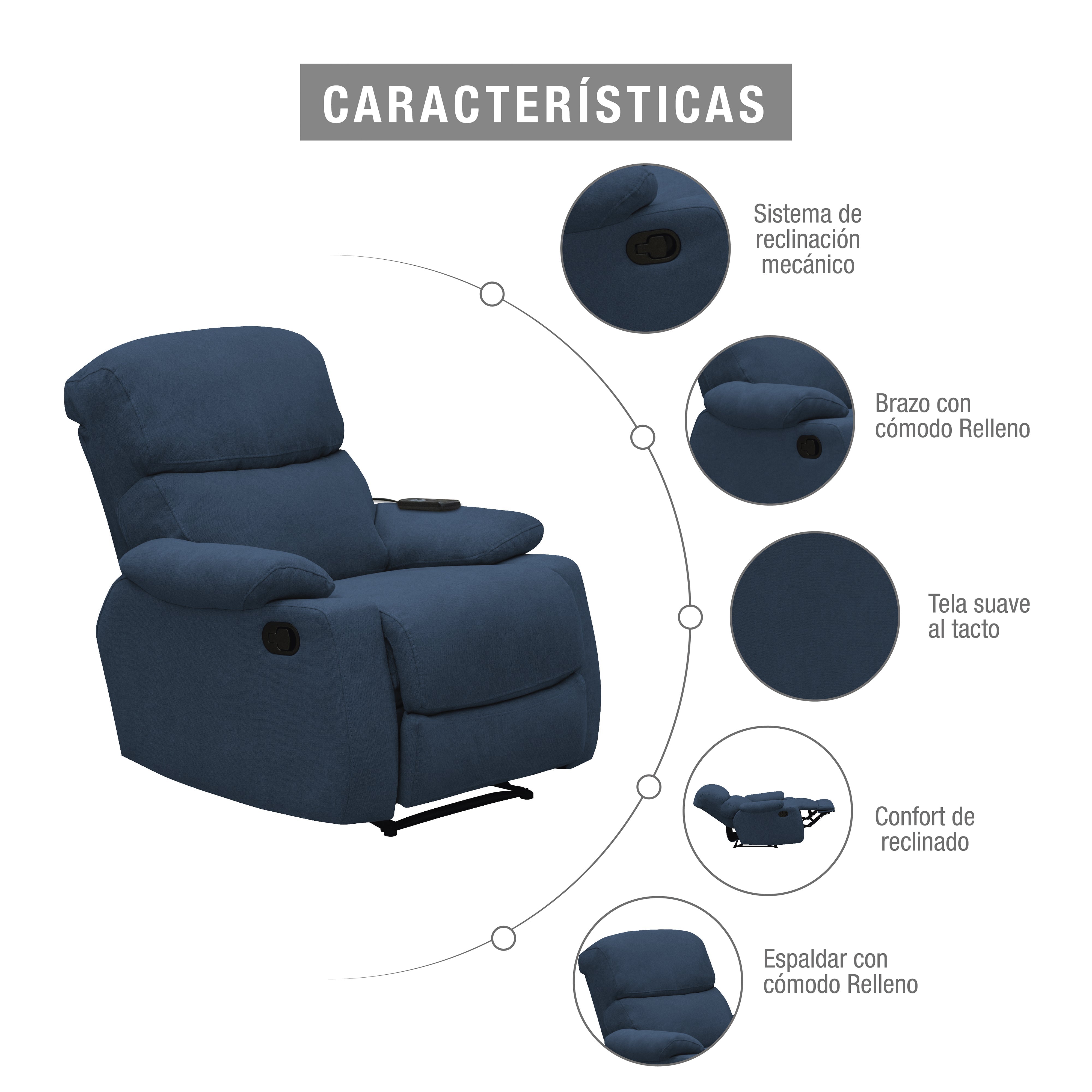Silla reclinable velara 1 puesto estatica masaje microfibra azul