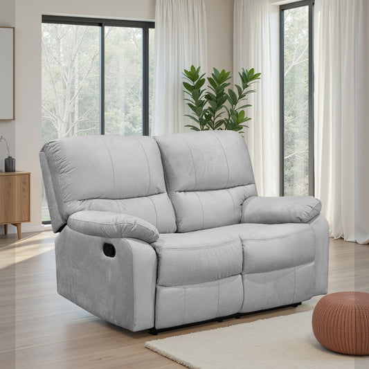SOFA RECLINABLE GALL 2 PUESTOS ESTATICO MICROFIBRA PLATA