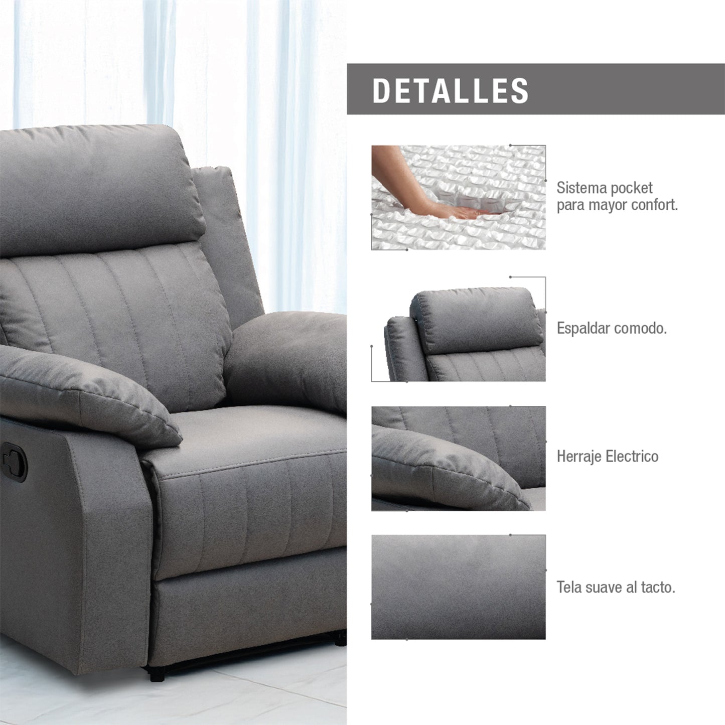 SILLA RECLINABLE DHAKA  GRIS
