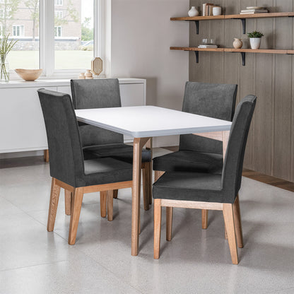 COMEDOR 4 PUESTOS CUSCO BLANCO NATURAL MICROFIBRA GRIS PLOMO