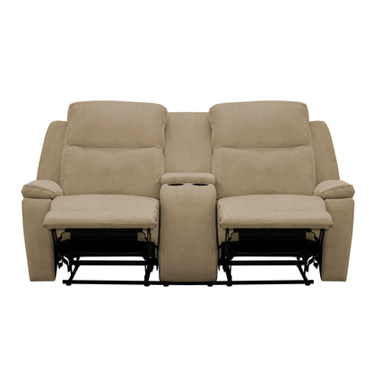 SOFÁ RECLINABLE CON CONSOLA MARSELLA 2 PUESTOS MICROFIBRA CAMEL