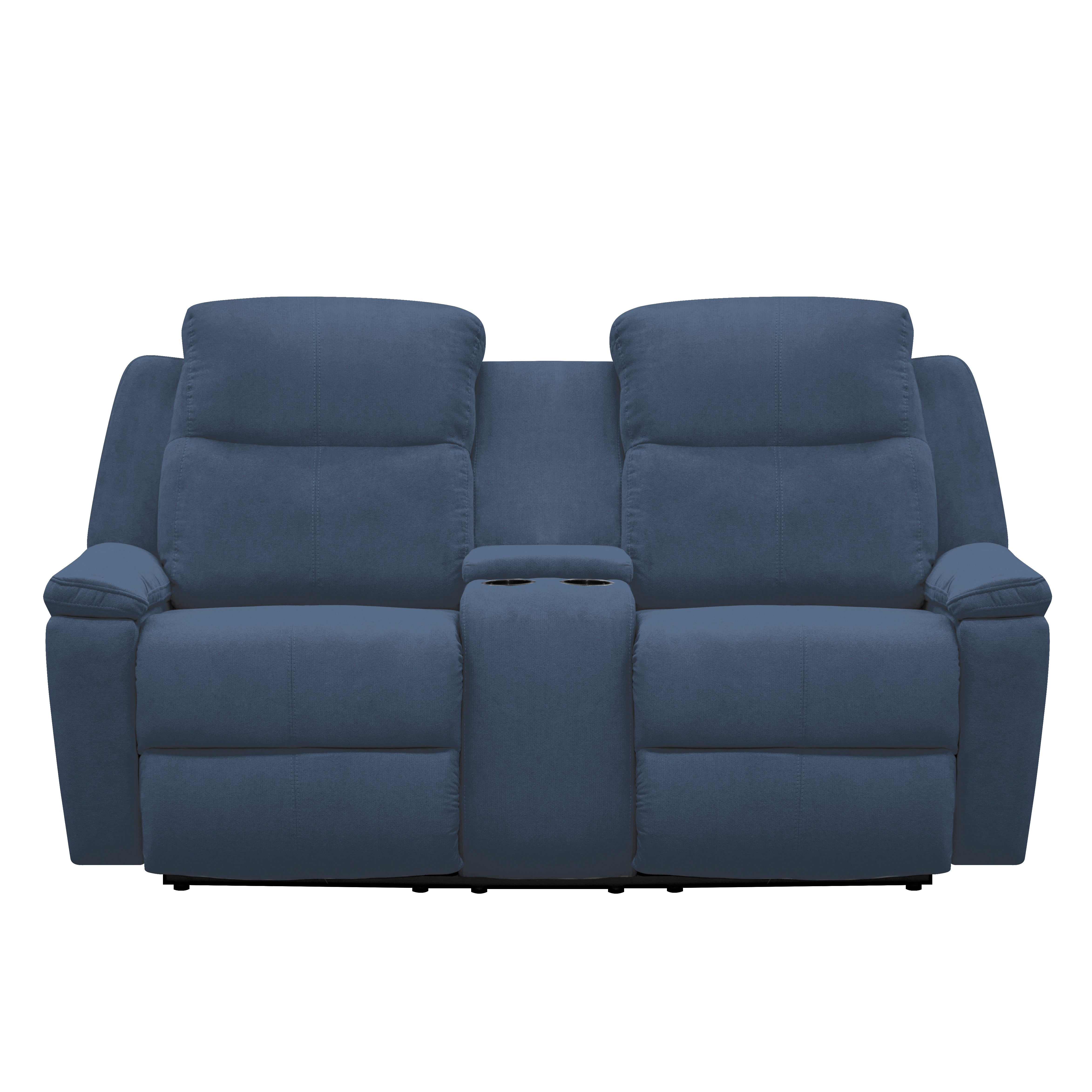 Sofá reclinable marsella 2 puestos con consola en microfibra azul
