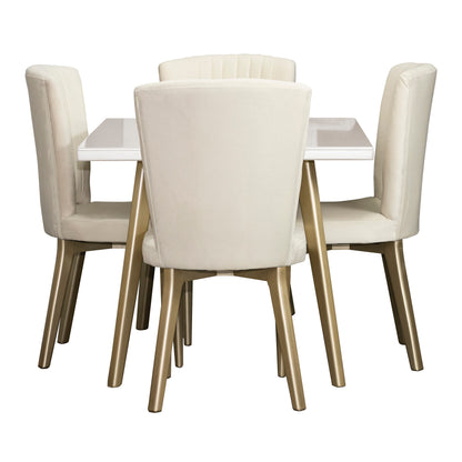 Comedor 4 puestos regina perla-champaña microfibra crudo
