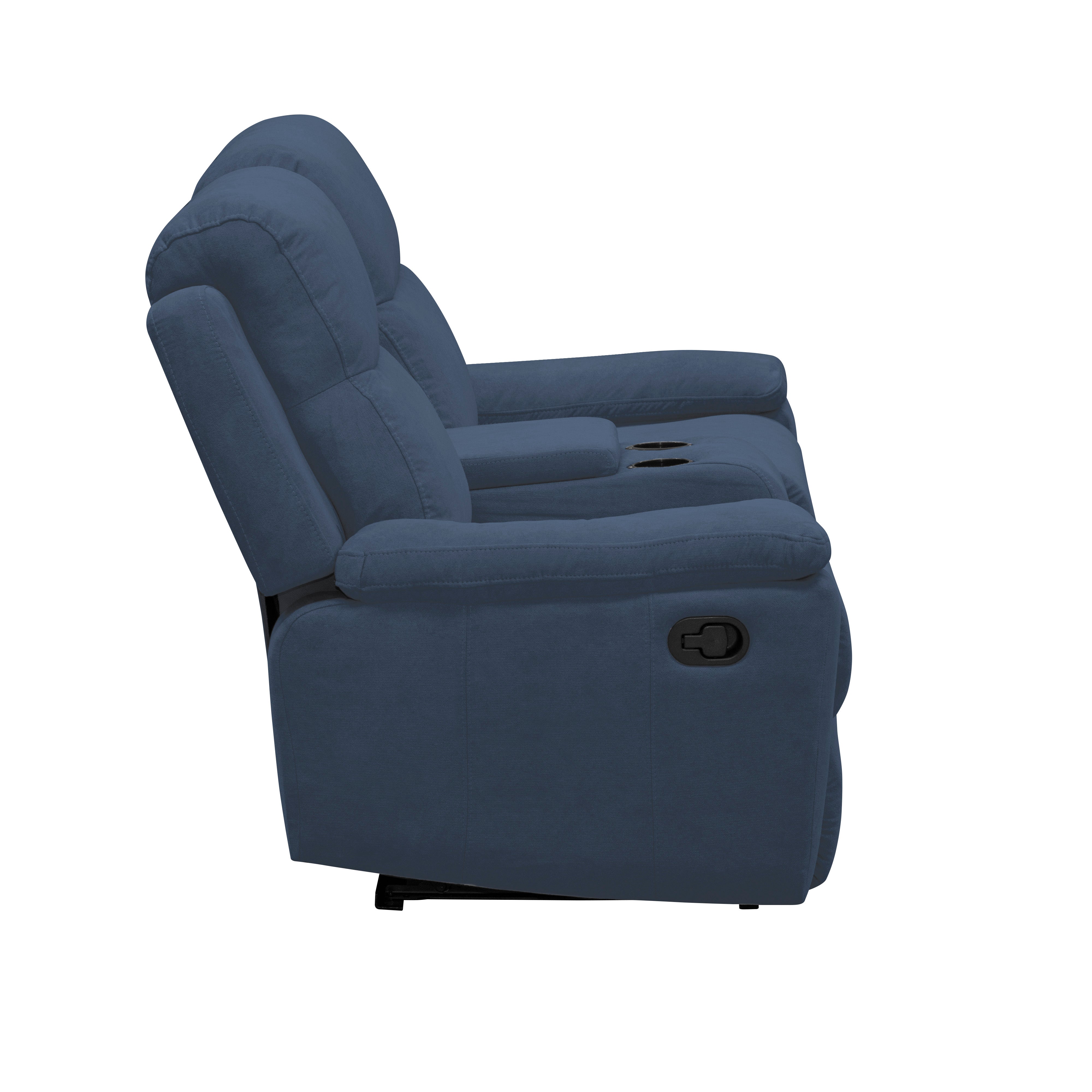 Sofá reclinable marsella 2 puestos con consola en microfibra azul