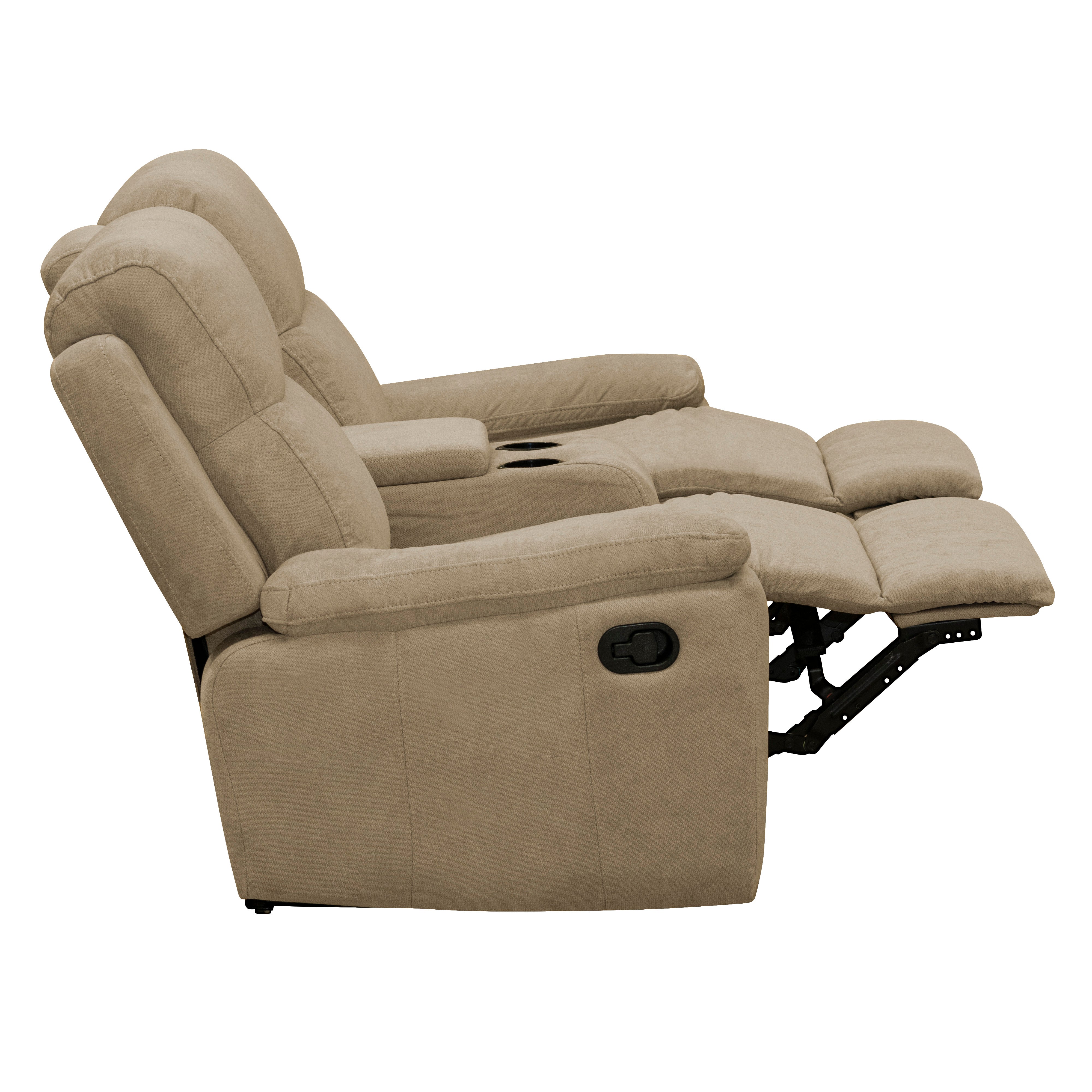 Sofá reclinable con consola marsella 2 puestos microfibra camel