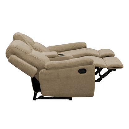 SOFÁ RECLINABLE CON CONSOLA MARSELLA 2 PUESTOS MICROFIBRA CAMEL